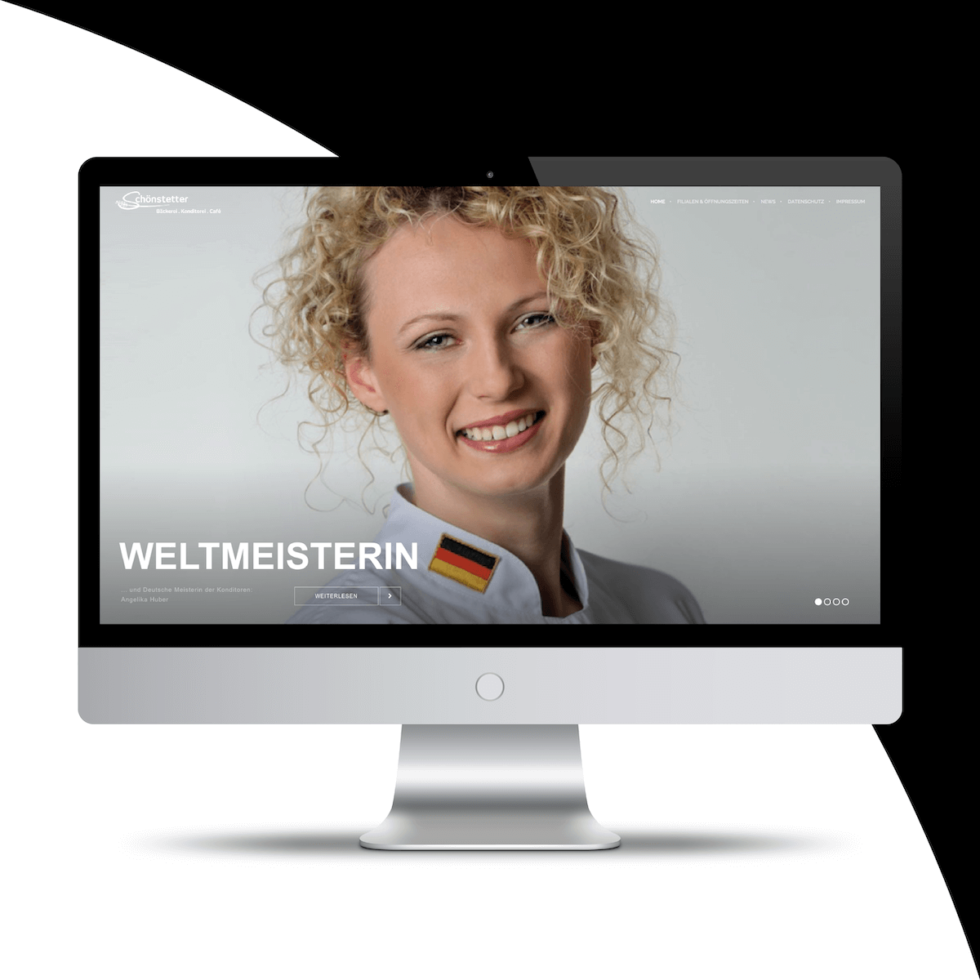 Modernes, responsives Webdesign für die Bäckerei & Konditorei Schönstetter und Weltmeisterin Angelika Huber, Unterneukirchen – UI/UX Umsetzung von geschmacksRaum® WERBEAGENTUR