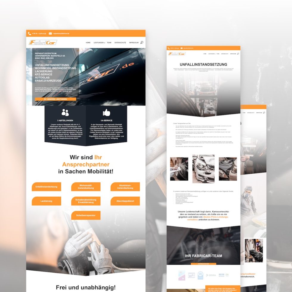 Modernes, responsives Webdesign für FabriCar Kfz-Reparaturzentrum, Bad Aibling – UI/UX Umsetzung von geschmacksRaum® WERBEAGENTUR