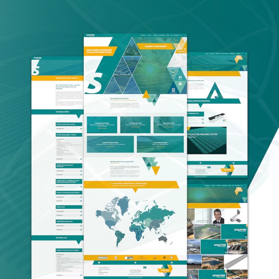 Modernes, responsives Webdesign für die SCHLETTER Solar GmbH, Solarmontagesysteme, Kirchdorf – UI/UX Umsetzung in neun Sprachen von geschmacksRaum® WERBEAGENTUR