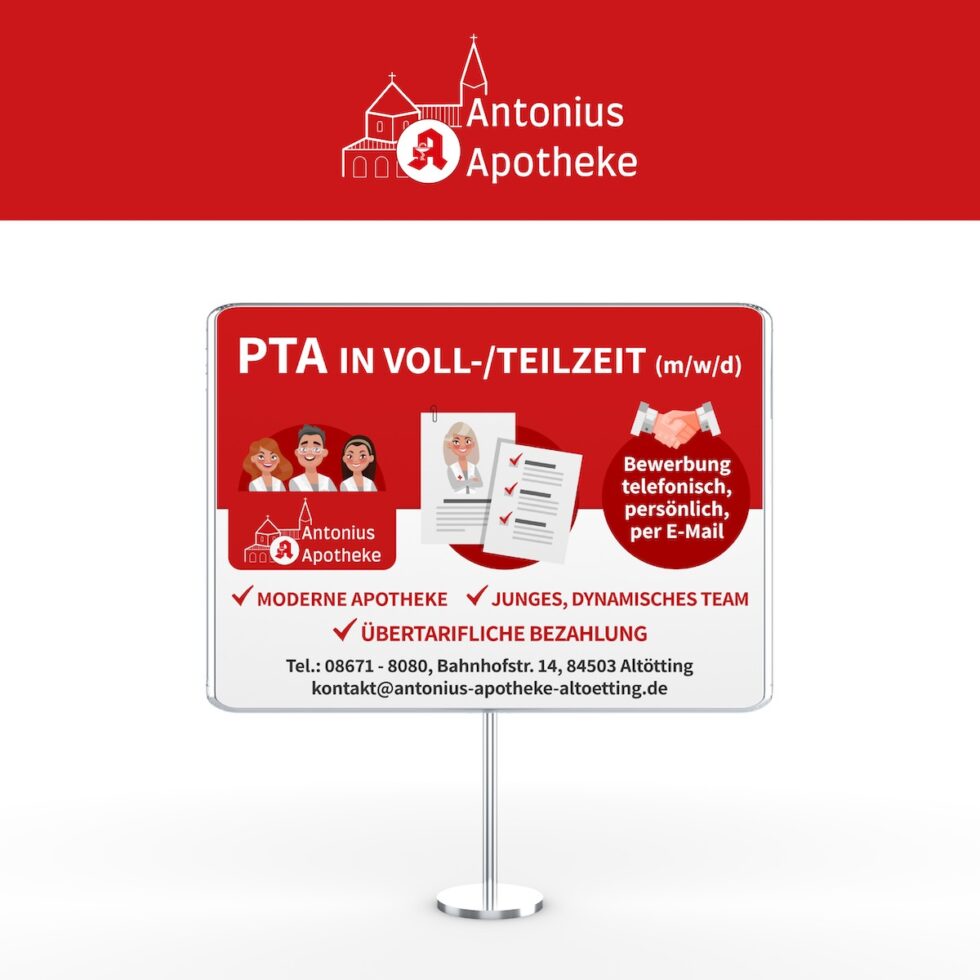 Kreative Anzeigengestaltung für Print- und Online-Kampagnen – Projekt Antonius Apotheke, Altötting – geschmacksRaum® WERBEAGENTUR