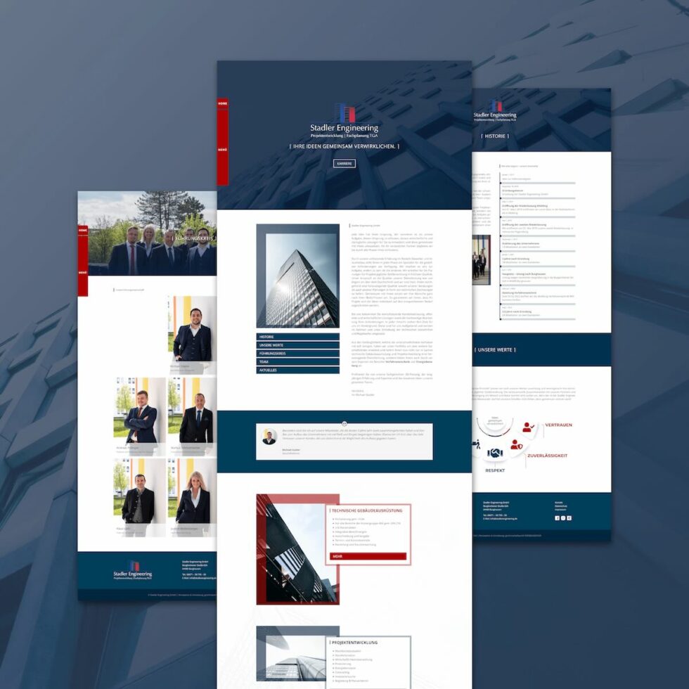 Modernes, responsives Webdesign für Stadler Engineering, Projektentwicklung, Burghausen – UI/UX Umsetzung von geschmacksRaum® WERBEAGENTUR