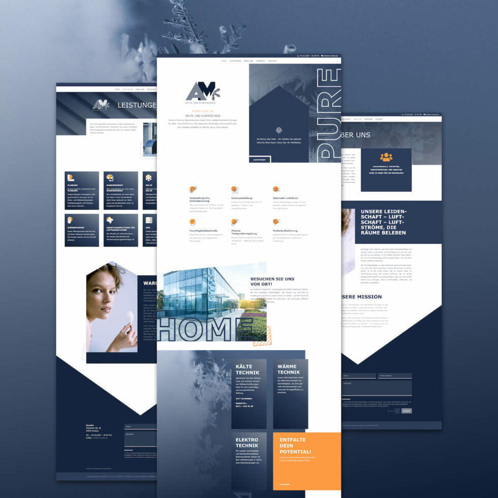 Modernes, responsives Webdesign für die AM Kälte- und Klimatechnik GmbH, Schönberg – UI/UX Umsetzung von geschmacksRaum® WERBEAGENTUR