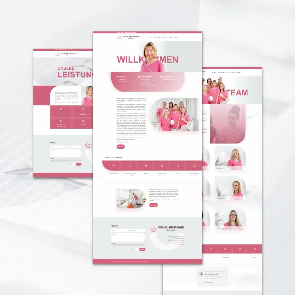 Modernes, responsives Webdesign für die Zahnarztpraxis Margot Unterberger, Buchbach – UI/UX Umsetzung von geschmacksRaum® WERBEAGENTUR