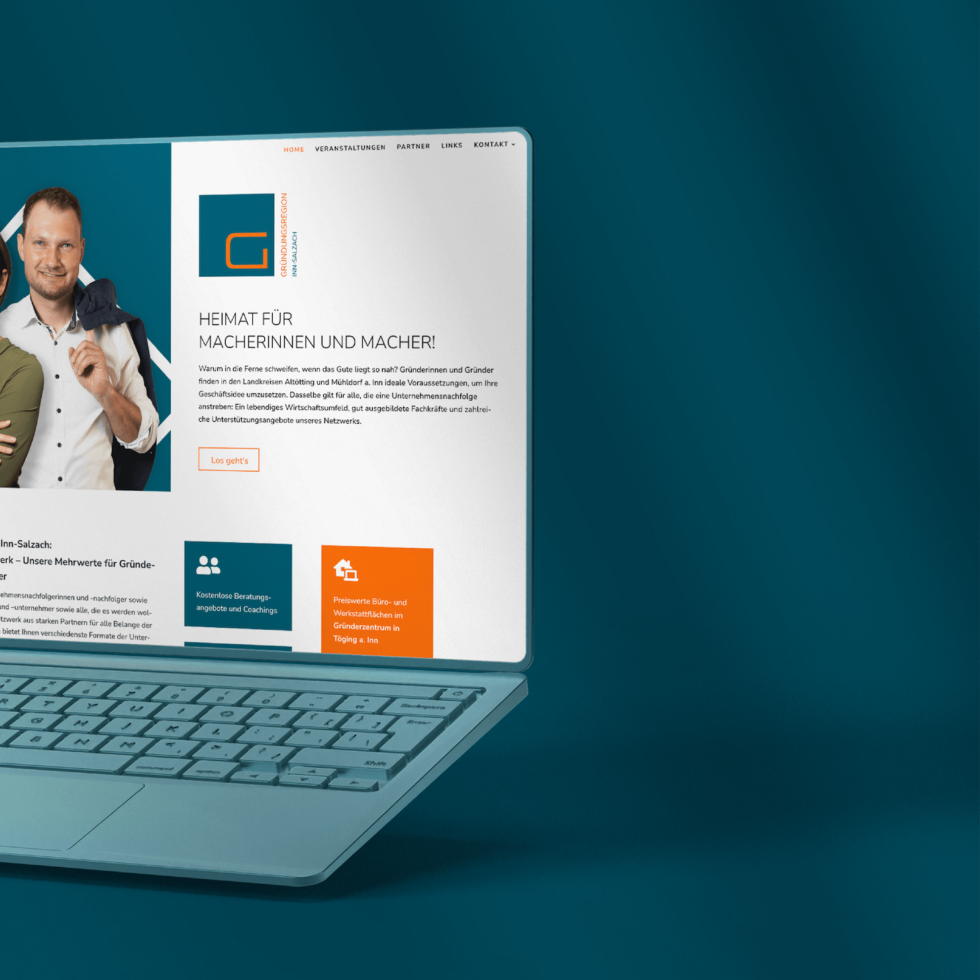 Modernes Webdesign und technische Umsetzung auf hohem Niveau für die Gründungsregion Inn-Salzach, ein Projekt der Landkreise Mühldorf a. Inn und Altötting – geschmacksRaum® WERBEAGENTUR