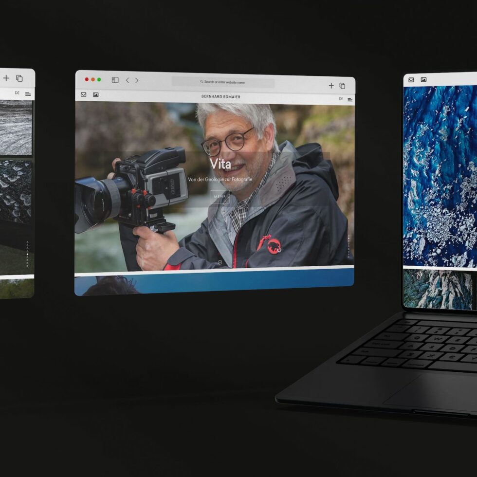 Strategisches Branding und Design für Bernhard Edmaier – Zeitlose Typografie trifft auf abstrakte Fotokunst – geschmacksRaum® WERBEAGENTUR