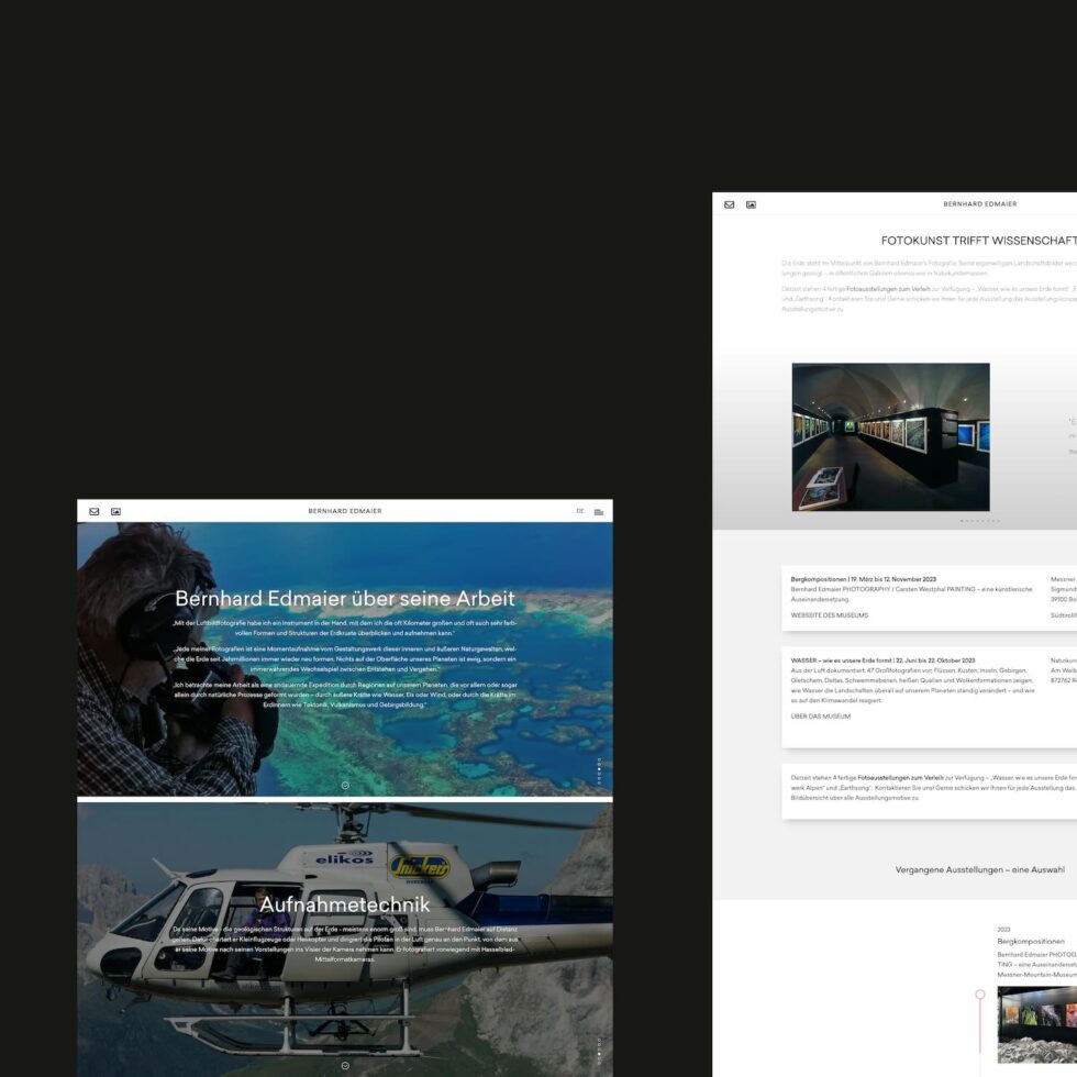 Ganzheitliches Corporate Design System für Bernhard Edmaier Photography: Farbklima und Gestaltungsraster – geschmacksRaum® WERBEAGENTUR
