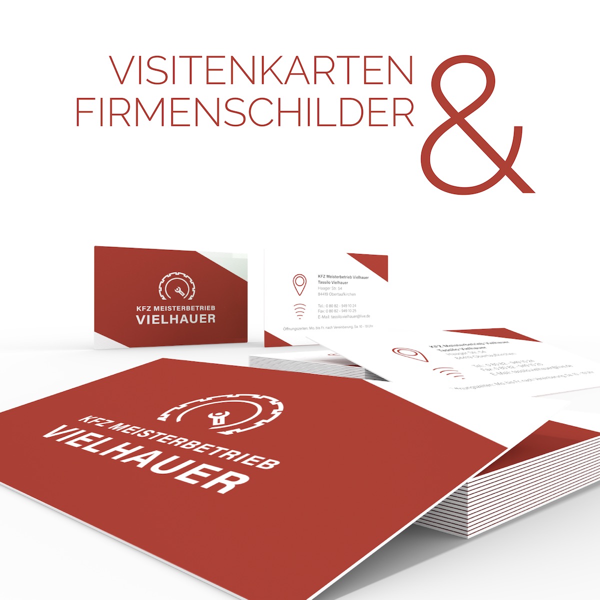 geschmacksRaum_WERBEAGENTUR_Logo_Firmenschild_Fahrzeug­be­schriftung_und_Visitenkarten_fuer_Tassilo_Vielhauers_KFZ-Meisterbetrieb_B-f